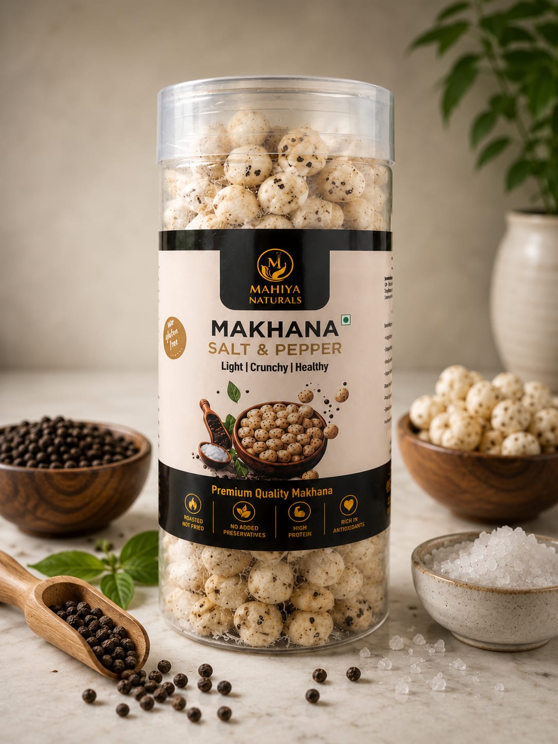 Mahiya Naturals Roasted Makhana – Salt & Pepper 90gm